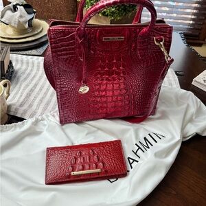 Red Brahmin handbag, wallet and makeup bag